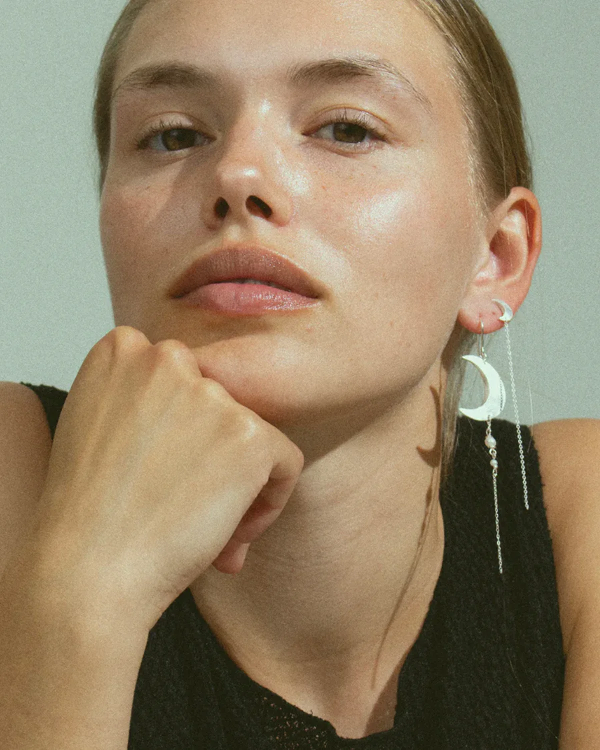 Half Moon Chain Stud Right - Silver - Image 2