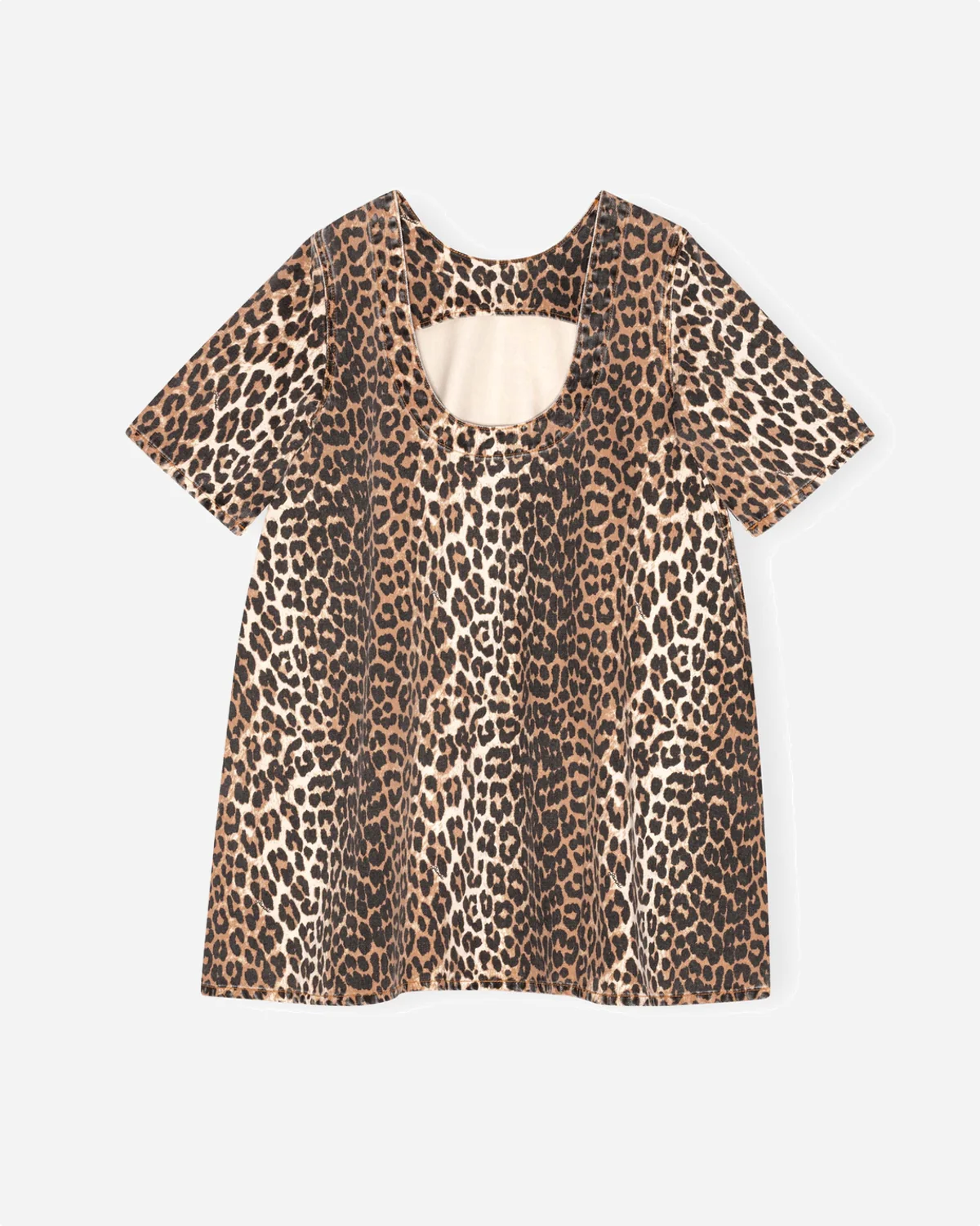 Print Denim Open Back Mini Dress - Leopard - Image 2