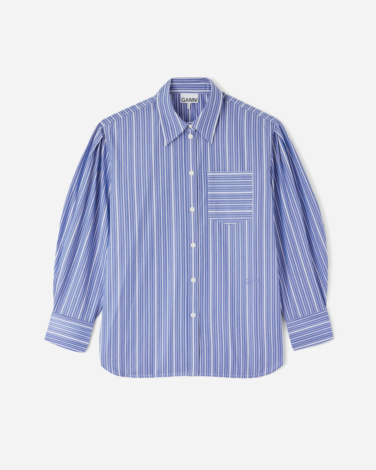 Stripe Cotton Pleated Sleeve Shirt