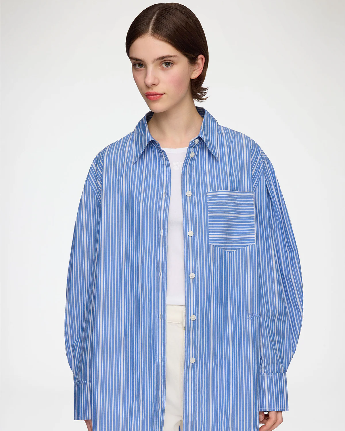 Stripe Cotton Pleated Sleeve Shirt - Image 2