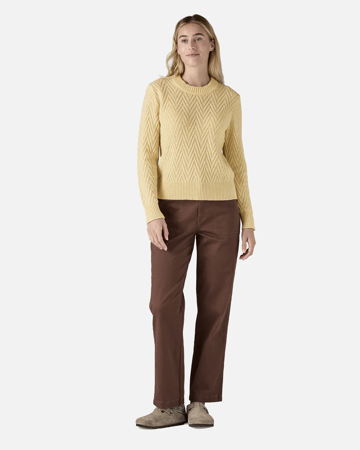 W's Recycled Wool-Blend Crewneck Sweater - Chevron Cable: Natural - Image 2