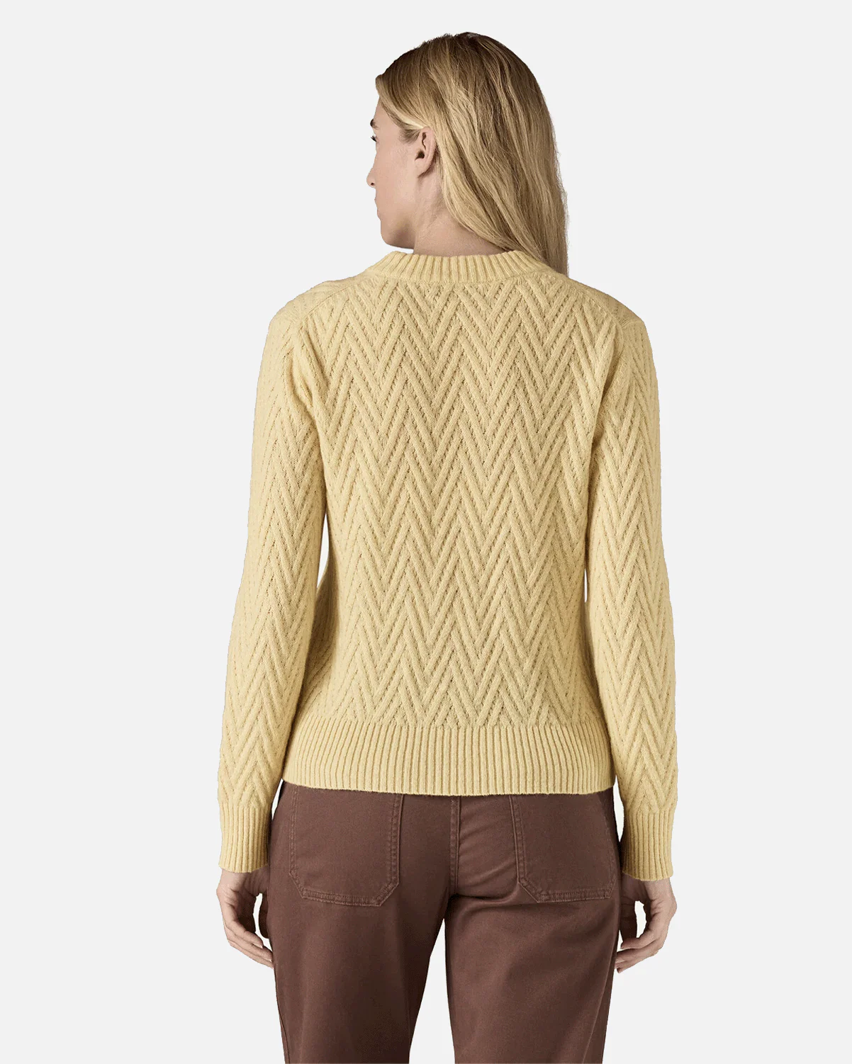 W's Recycled Wool-Blend Crewneck Sweater - Chevron Cable: Natural - Image 3