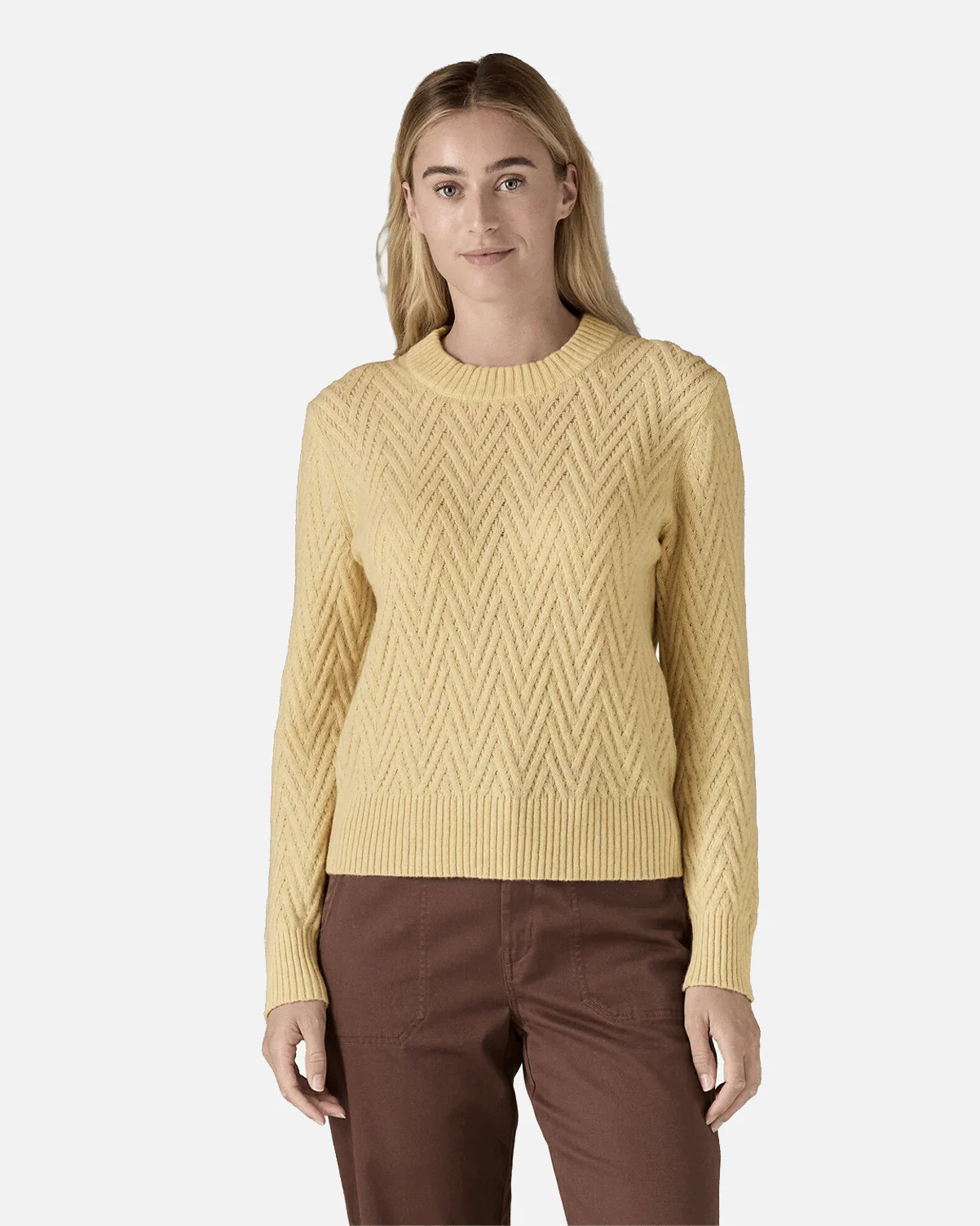 W's Recycled Wool-Blend Crewneck Sweater - Chevron Cable: Natural - Image 4